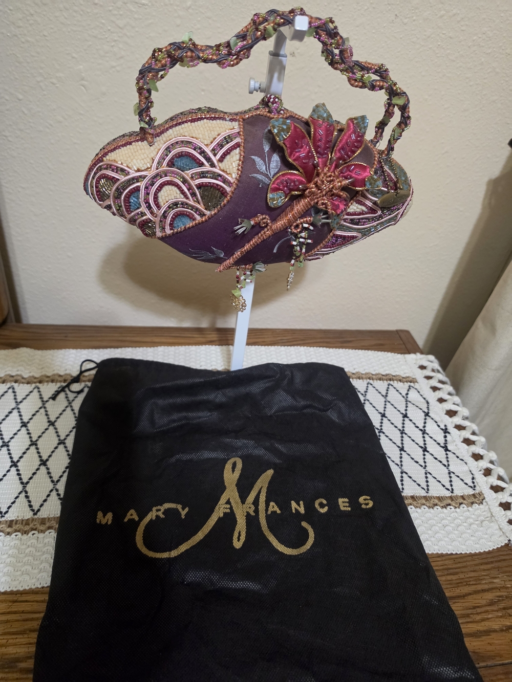 Mary Frances Pink Purple Floral Beaded Evening Clutch
